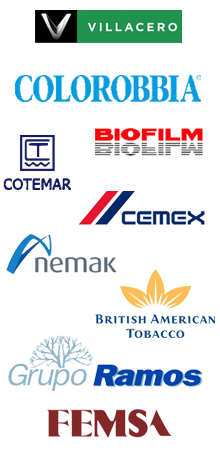 Biofilm, British American Tobacco, Cemex, Colorobbia, Cotemar, Femsa, Graforegia, Grupo Ramos, Nemak, Villacero.